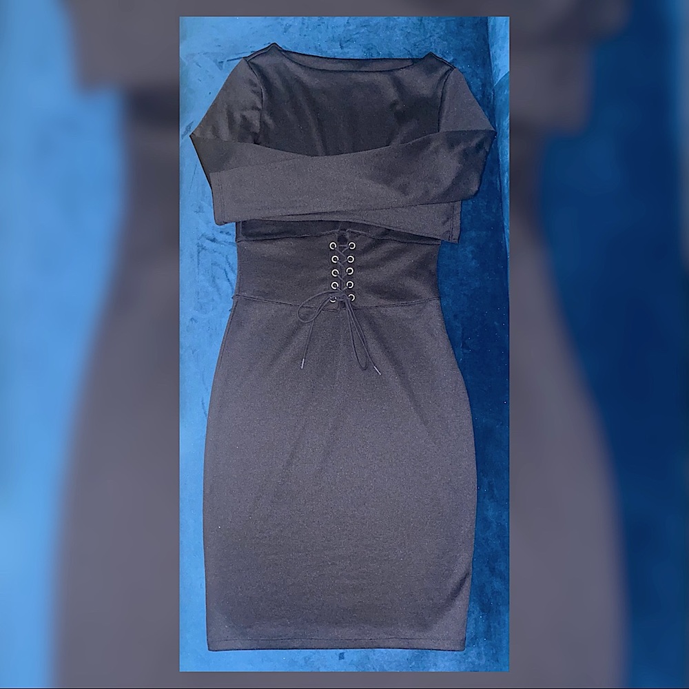 Black faux corset mini dress